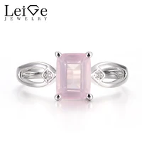 Leige Jewelry Unique Engagement Rings Natural Pink Quartz Rings Pink Stone Rings Solid 925 Sterling Silver Wedding Gifts for Her
