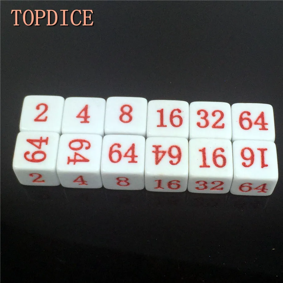 [Topdice] 10 шт./лот 16 мм Таблица Dice белый красный номер 2 4 8 32 64 специальная игра партия