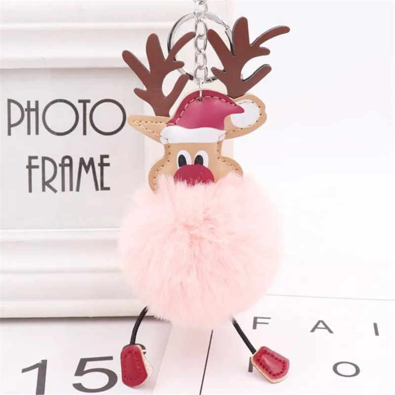 Santa Claus plush elk hair ball key ring pendant toys keychain ladies car bag Christmas birthday gift 8cm high | Игрушки и хобби