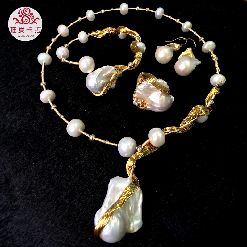 Precio WEICOLOR Los Conjuntos De Perlas De Agua Dulce Hechos A Mano Más Populares Con Artículo De Metal Mezclado Dorado De La Mejor Calidad (color No Suelto)