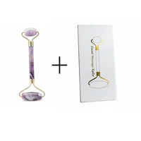 natural amethyst face rollerpurple crytal facial roller massage stick for faceneck and eyeskincare ice rollerwith gift case