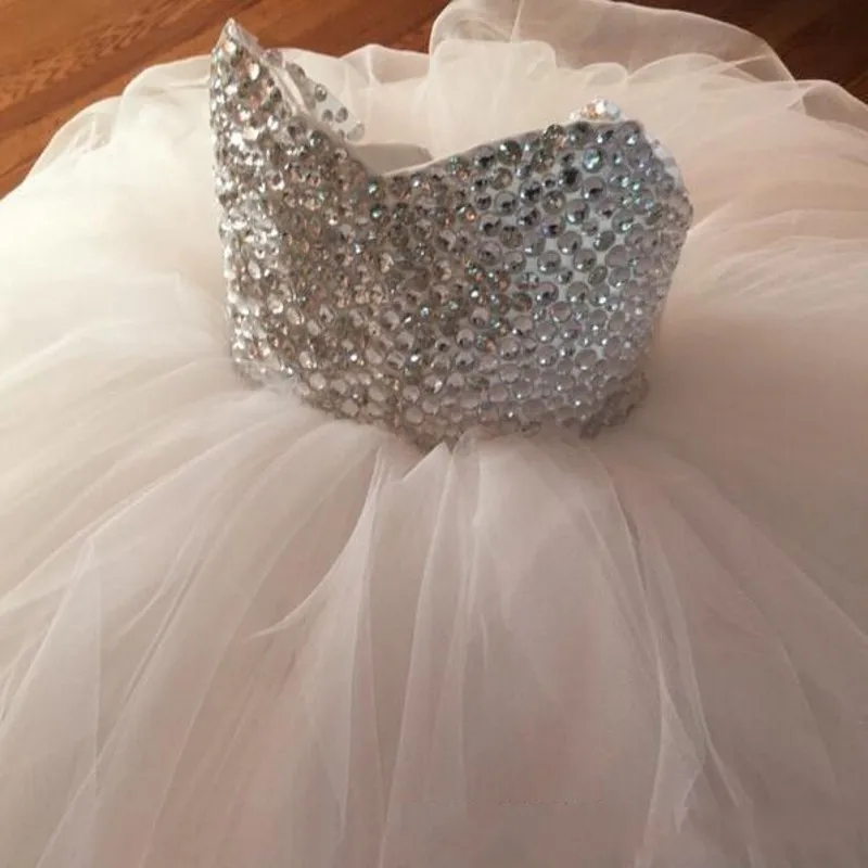 Роскошный Кристалл Бисера Бальное платье Девушки Цветка Платья для Свадеб Тюль