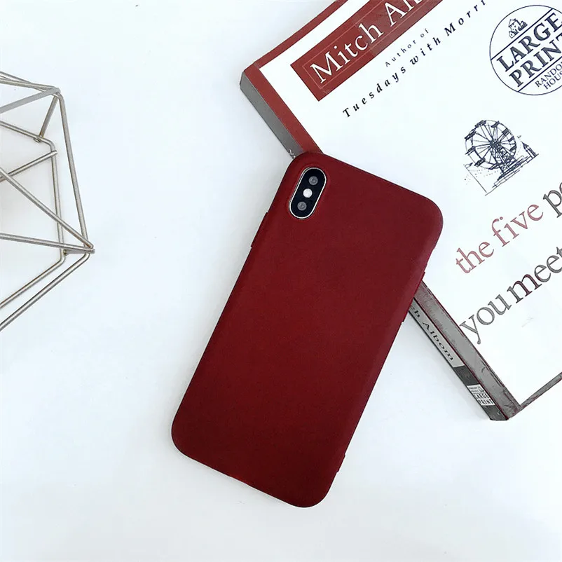 Однотонные милые чехлы для телефонов для iPhone XS Max XR 6 S 6 S 7 8 Plus X 5 SE 5S красный черный мягкий силиконовый Простой Модный чехол
