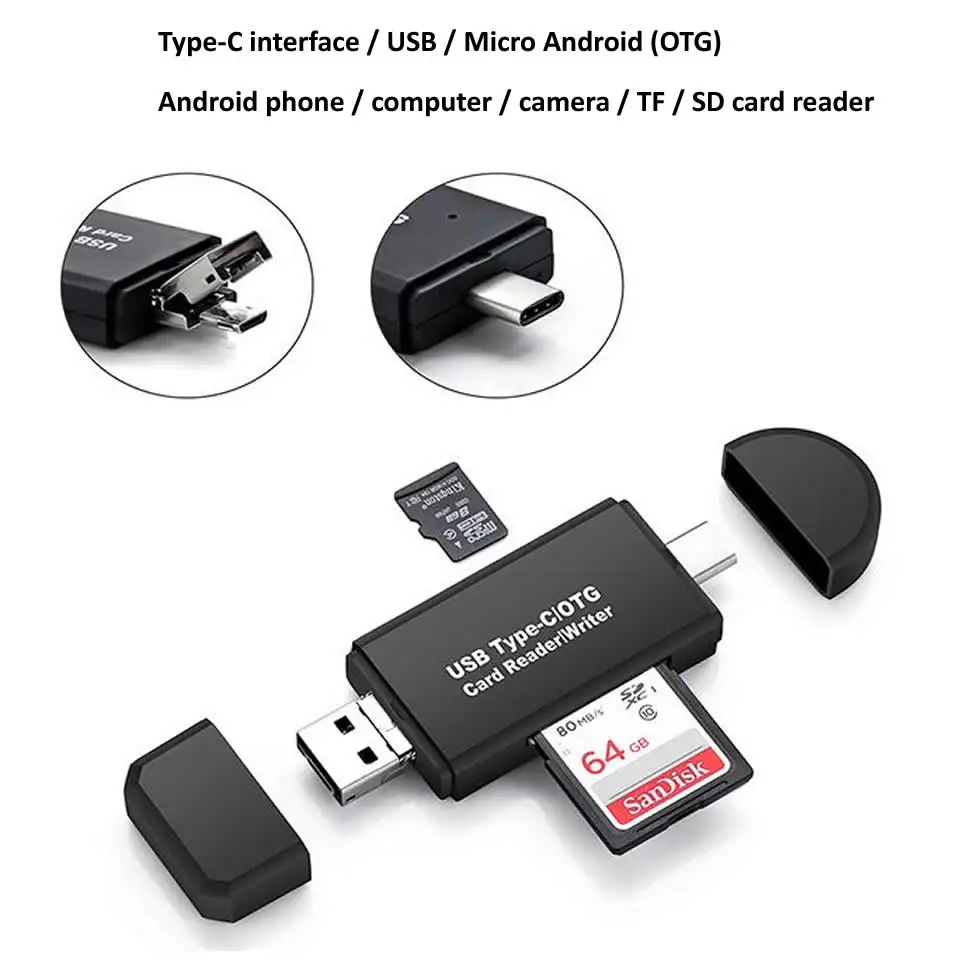 Electop type C Micro USB 3 в 1 OTG кард-ридер высокоскоростной USB2.0 Универсальный OTG TF/SD для Android компьютера удлинители