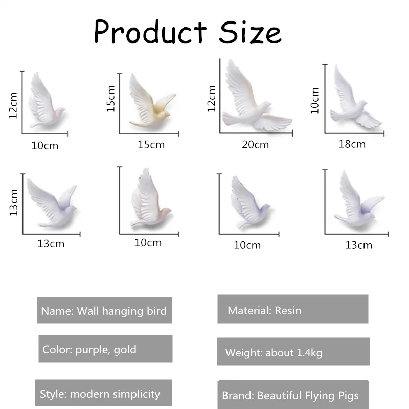 

Nordic Wall decorations living room resin bird creative murals animal miniature figure 3D Sticker TV background in wall ornament
