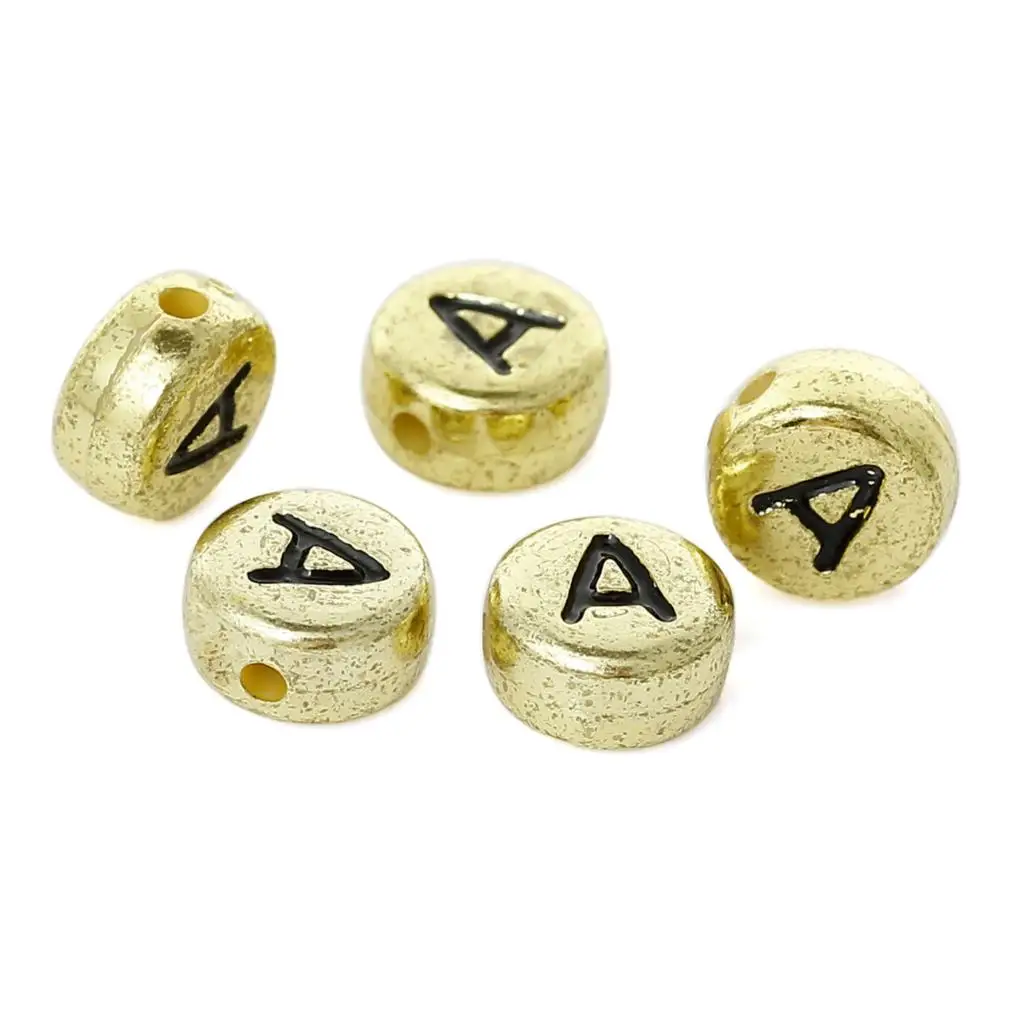 DoreenBeads акриловые бусины разделители круглые золотистые буквы размером около 7 0
