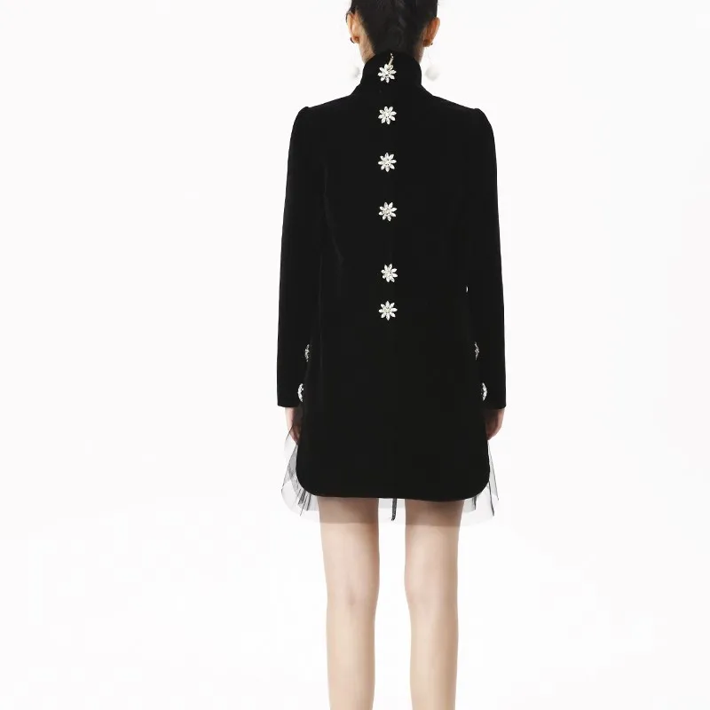 Женское бархатное платье водолазка с длинным рукавом на пуговицах|turtleneck dress|dress