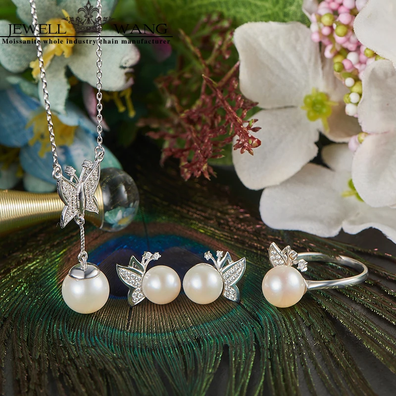 

JEWELLWANG 925 Sterling Silver Pearl Studs Earrings Freshwater Pearl Original Design Brand Stud Earrings Fine Jewelry Women Gift