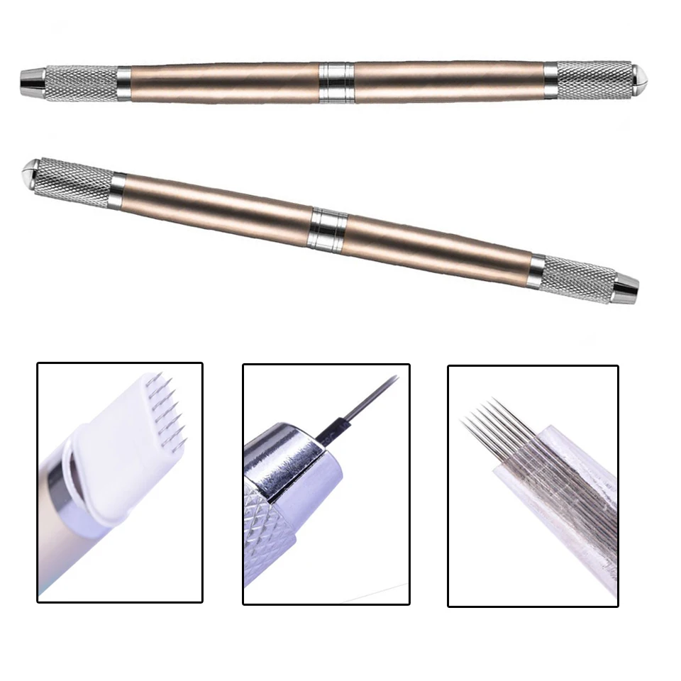 Профессиональная ручка для микроблейдинга с двойными головками 1 шт. татуажа