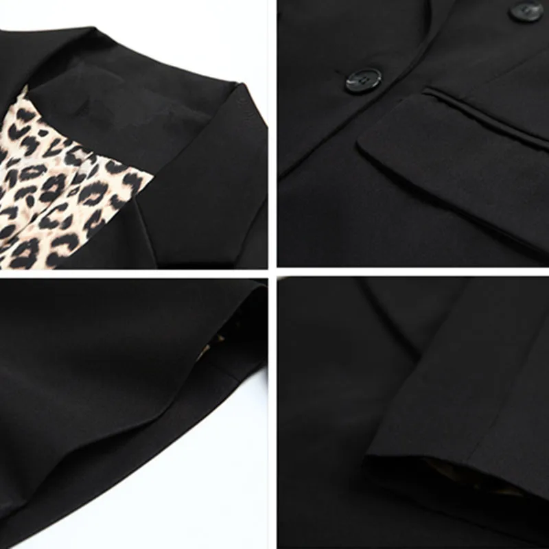 Женский блейзер с леопардовым принтом повседневный свободный черный пиджак