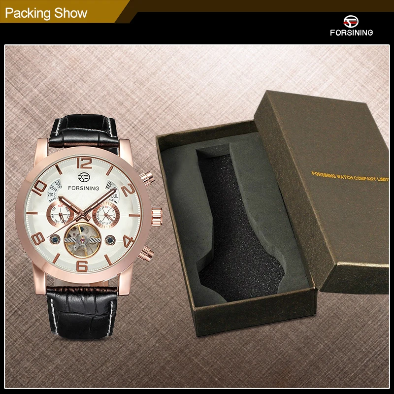 Мужские автоматические механические часы FORSINING деловые Tourbillon из натуральной