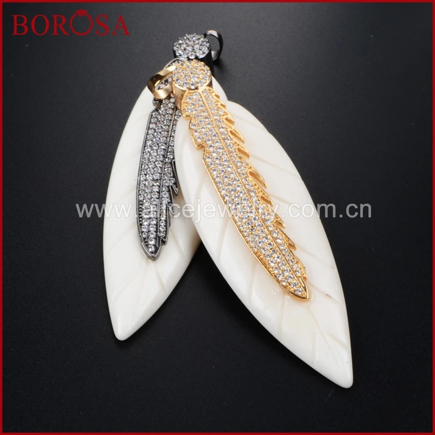 BOROSA Druzy ювелирные изделия 3 pcsGold/черный Цвет натуральный белый Ox Bone Резные листья