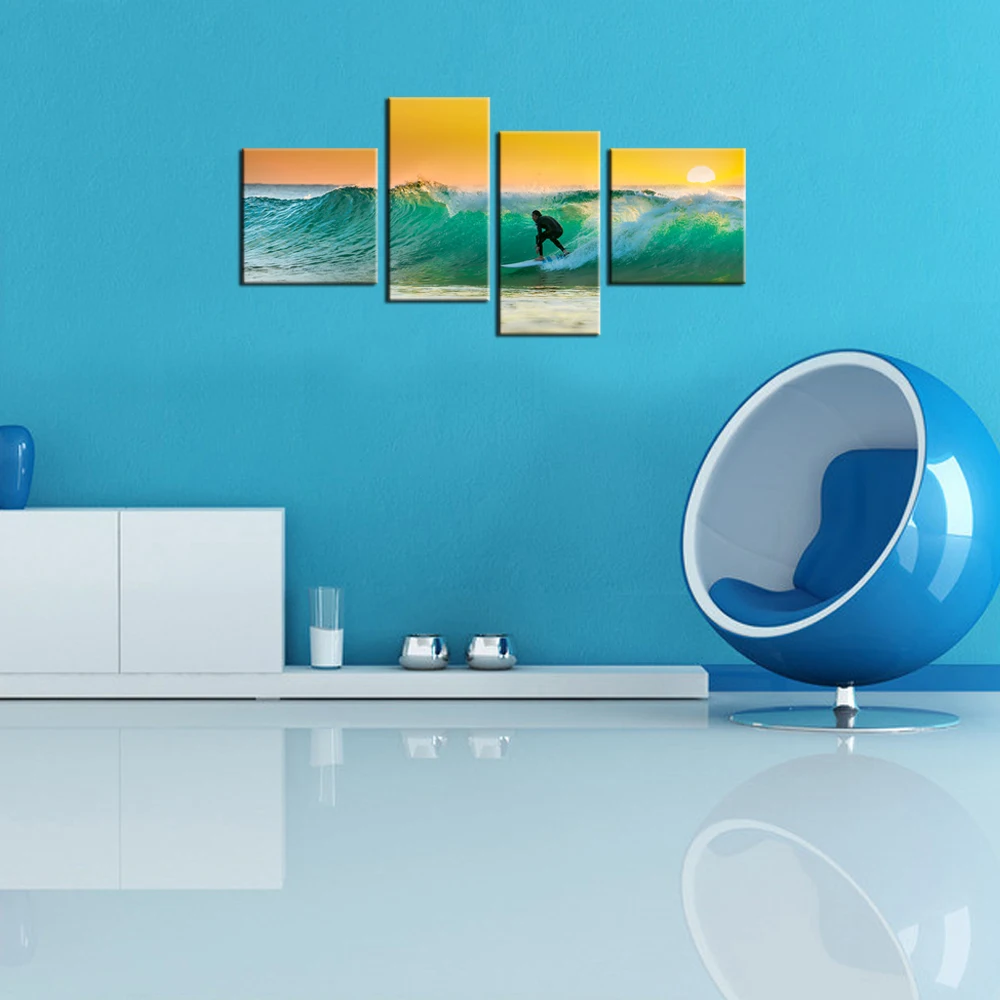 4 шт. парусиновая настенная печать серфер для серфинга летний водный спорт под