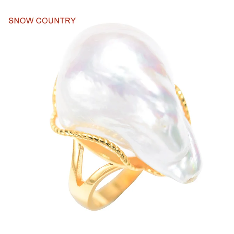 Снежная страна высокий блеск жемчуг барокко Изменение размера Pearl Ring S925