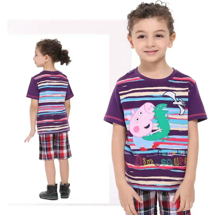 FREE SHIPPING 18m/6y 5pieces /lot 2014 nova fashion kids tunic top peppa pig t-shirt with embroidery boy short sleeve C4388# | Мать и