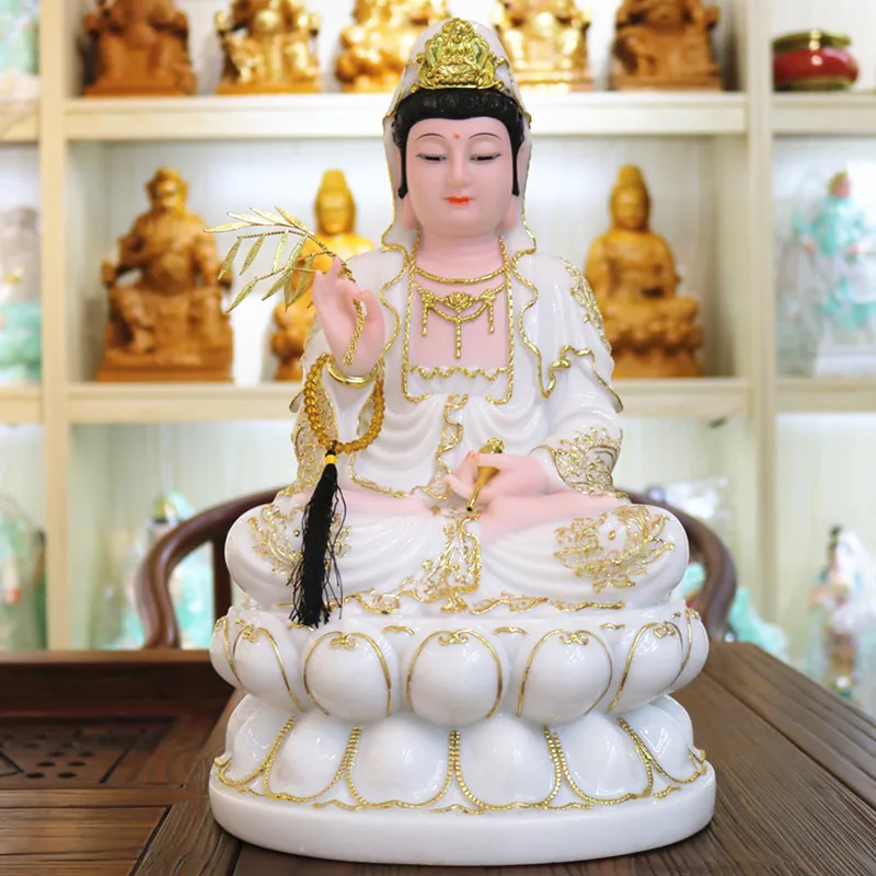 

Большая Высококачественная домашняя Храмовая эффективная талисман 30 см, талисман Guanyin Pusa, статуя Будды из белого нефрита и золота, хорошая статуя