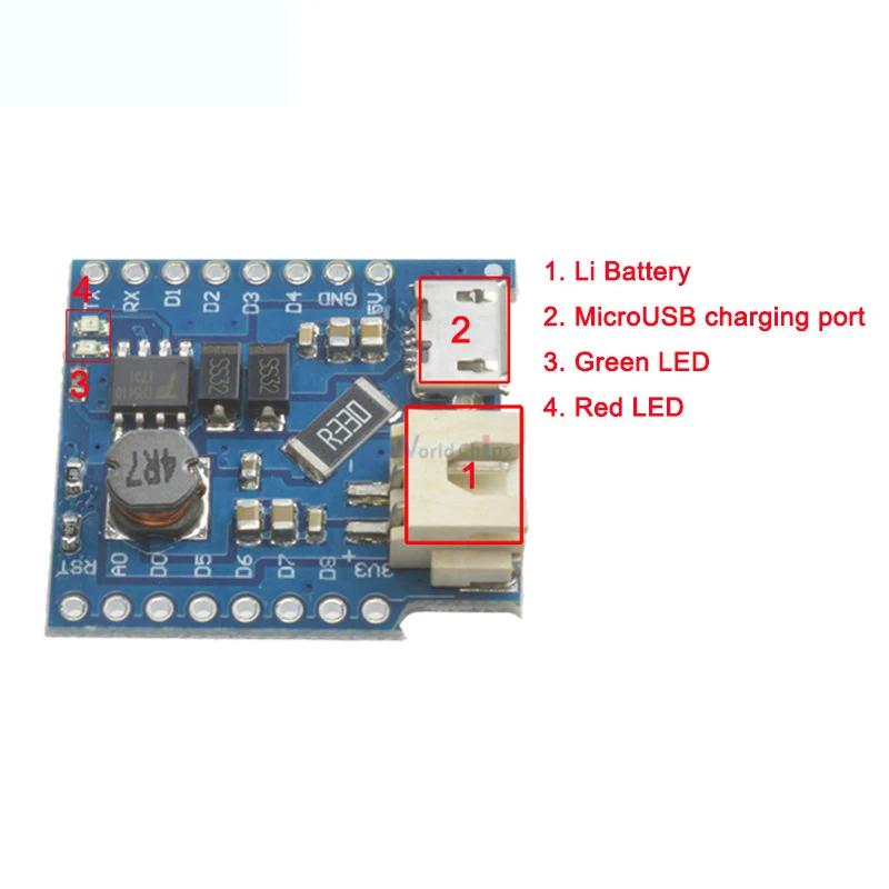 AAAE D1 Мини Защита аккумулятора USB один литиевый аккумулятор Зарядка Boost модуль с Pins