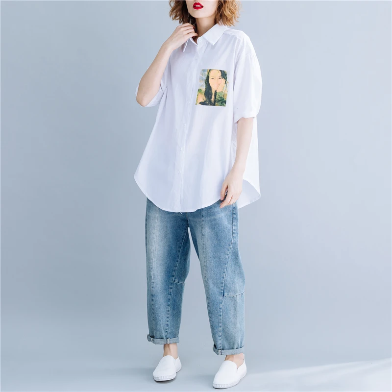 Женская блузка из хлопка и льна Новинка лета 2019 тонкая футболка с короткими