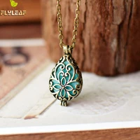 flyleaf vintage hollow carving flower necklaces pendants for women essential oil aromatherapy retro jewelry