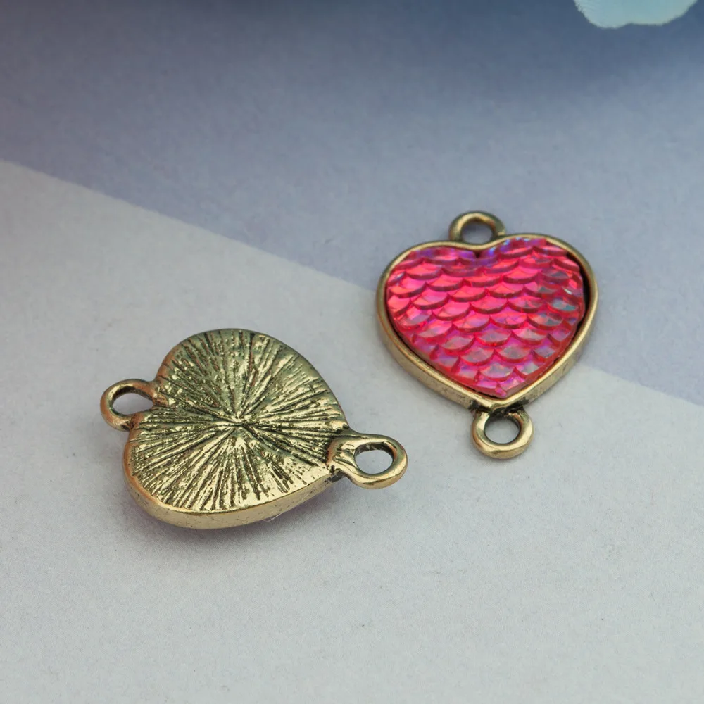 DoreenBeads резина с Цинковым Сплавом Mermaid Fish Dragon Scale Коннекторы в виде сердца античное