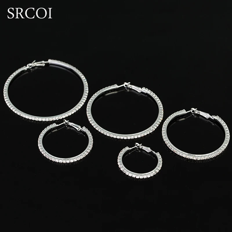 SRCOI 11,11, модные серьги с большими кристаллами, обручи, большие серьги-кольца, серебряные серьги, круглые серьги для женщин