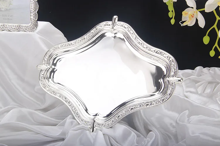 Irregular Metal Relief Dinner Plate Decorative Iron Art Silver Electroplated Cake Stand Serving Tray Fruit Tableware Supplies | Дом и сад