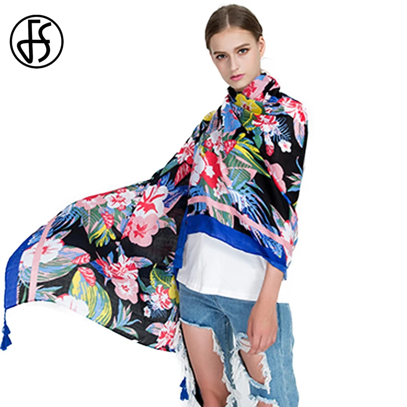 Женский Длинный шарф из хлопка и льна FS длинный брендовый пашмины с цветочным