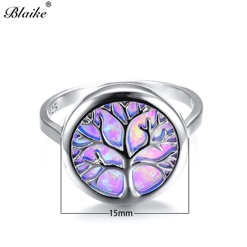 Blaike Vivid Life Tree белый/синий огненный опал кольца для мужчин и женщин 925 пробы Серебряное кольцо ювелирные украшения Радуга камень подарки