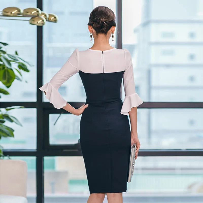 Женское летнее платье-карандаш в стиле пэчворк черное платье с широким рукавом и