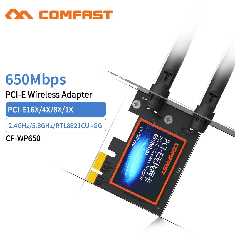 

Двухдиапазонный Wi-Fi-адаптер Comfast Wireless-AC PCI-E 650 Мбит/с 802.11ac 2,4/5 ГГц, для Winow 7/ 8 /10