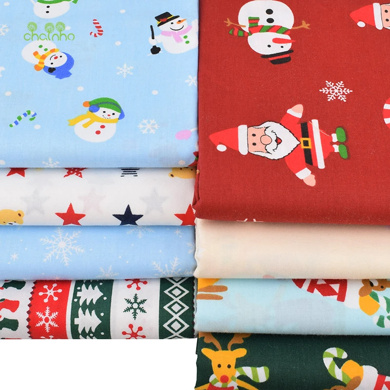Chainho, 8 шт./лот, серия Merry Christmas, саржевая хлопковая ткань с принтом, Лоскутная Ткань для шитья и шитья, материал для детей и малышей