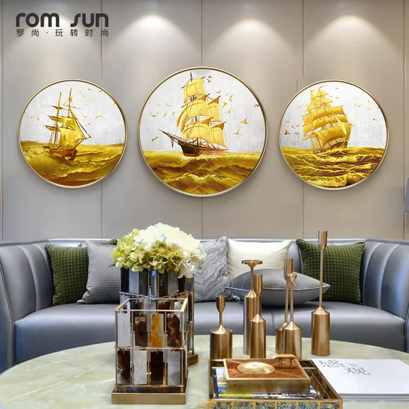 

Abstract Golden Boat Sailing In Sea Canvas Painting Nordic Poster Print Unique Wall Art Pictures For Living Room Studio Entrance