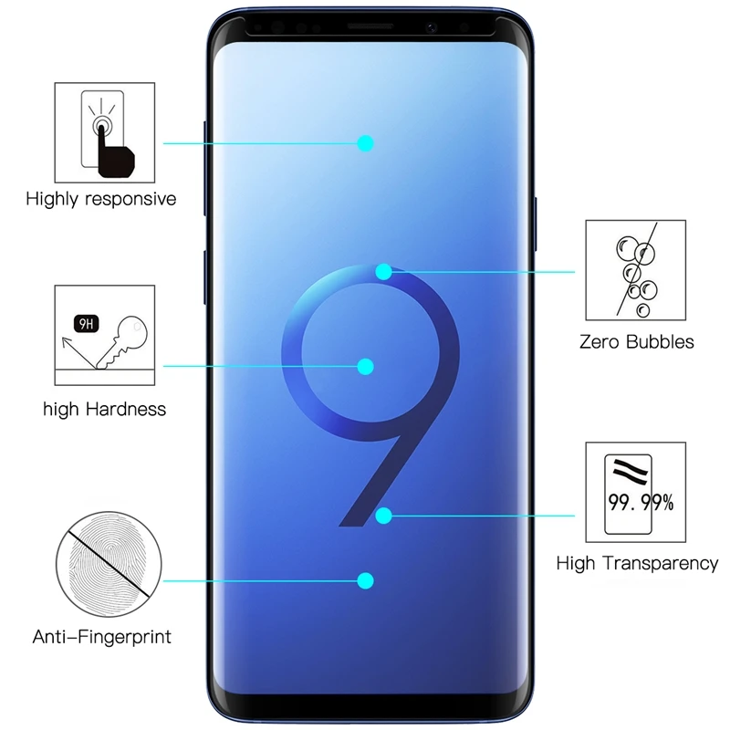 Для samsung Galaxy S9 плюс Экран пленка на весь экран с защитным закаленным Стекло черный