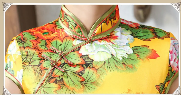 SHENG COCO/Желтые платья Qipao с цветочным принтом, винтажный чонсам, парча, длинное женское летнее платье с принтом, облегающее платье-Ципао, 2XL, XXXL