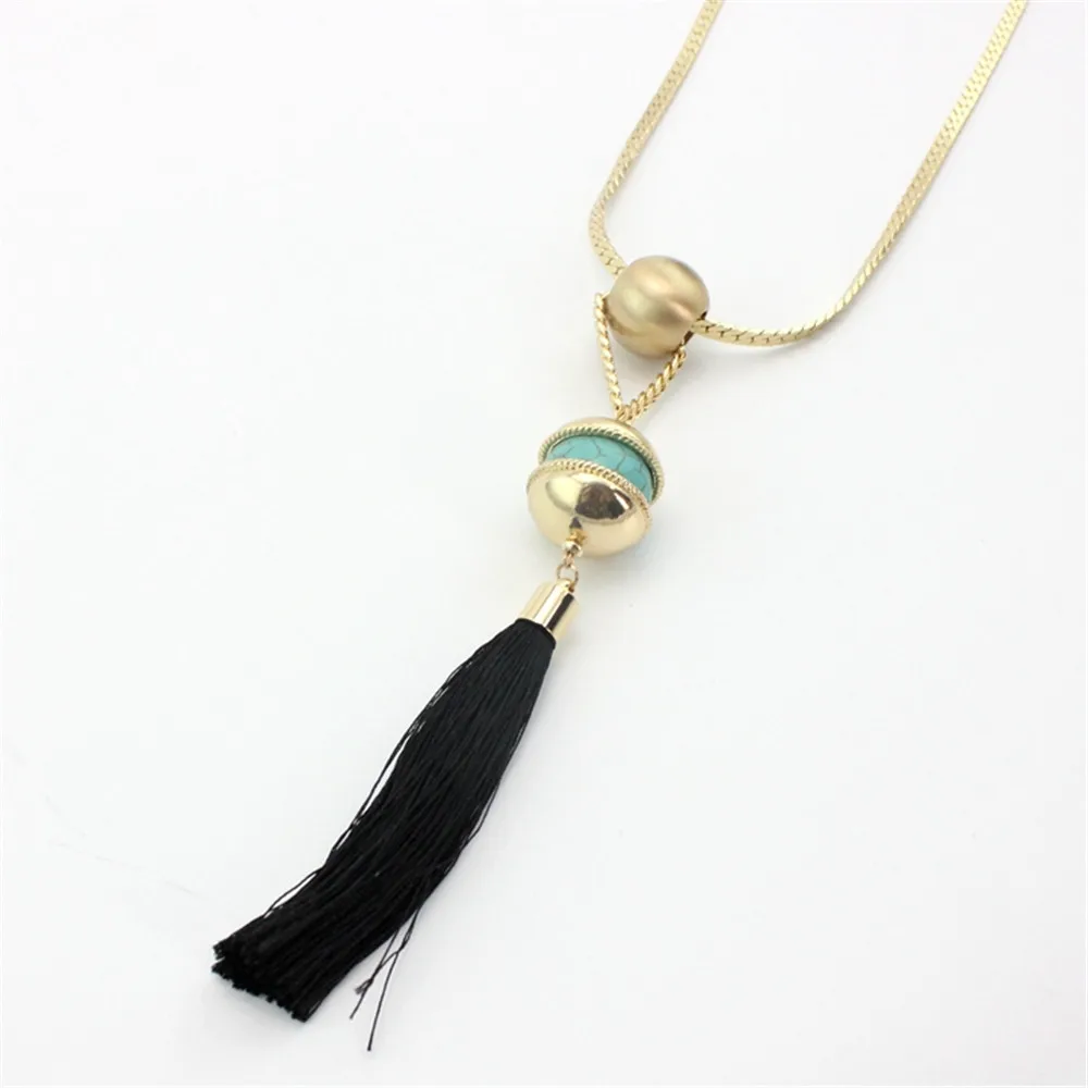 Free shipping the new fashion Flat copper chain Green pine round bead black line broken long necklace | Украшения и аксессуары