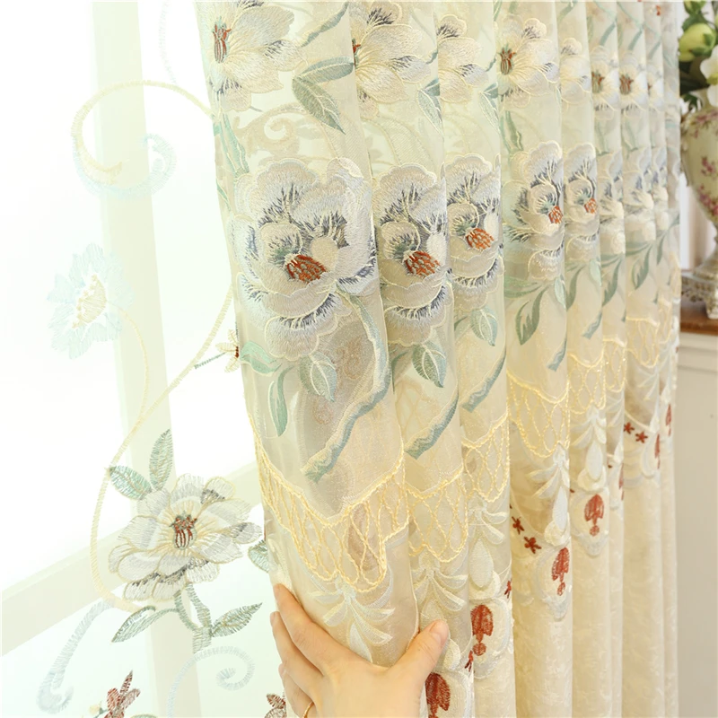 Бежевые европейские роскошные шторы с вышивкой для гостиной высококлассные