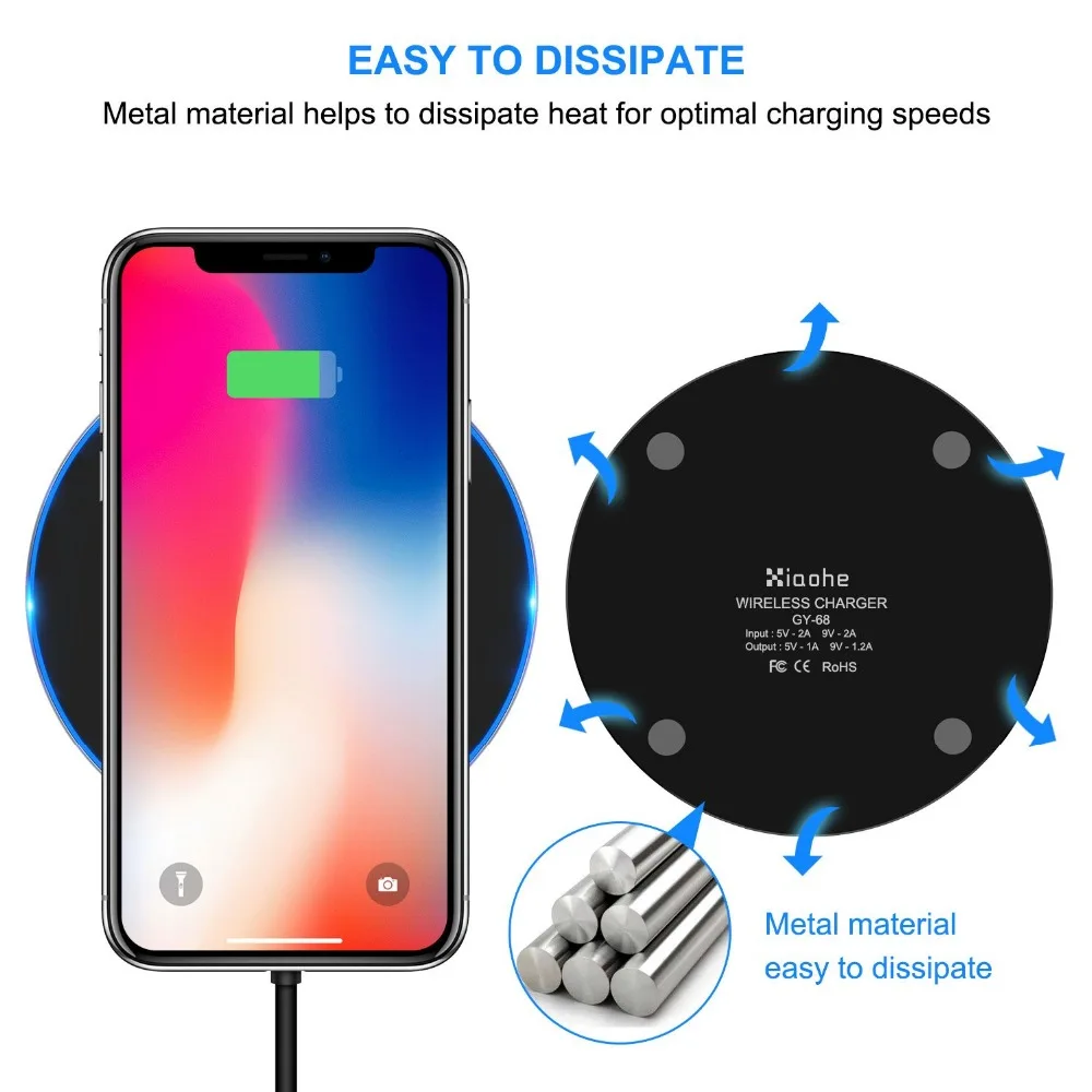 FDGAO Qi Беспроводное зарядное устройство для iPhone XS Max XR X 8 Plus 10 Вт USB быстрая