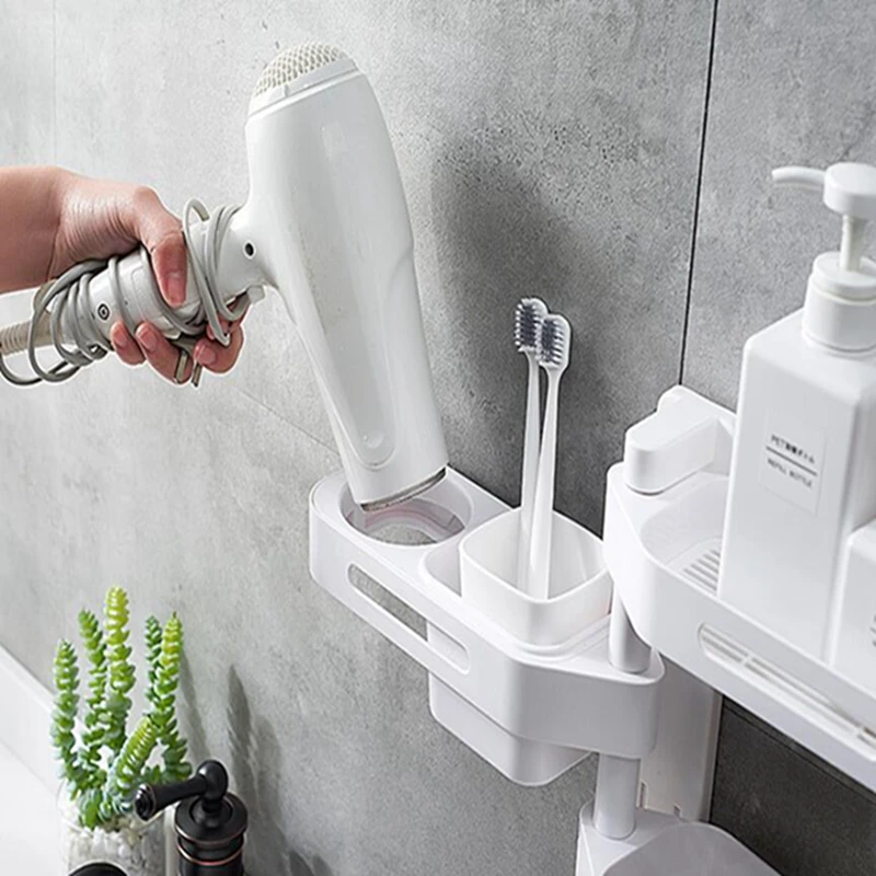 Multifunctional Wall-mounted Rotatable Bathroom Shelf Hair Dryer Soap Toothbrush Cup Storage Rack Corner Frame | Дом и сад