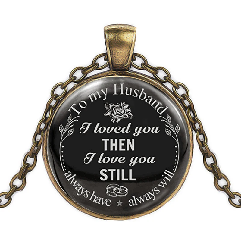 Ожерелье с надписью мой муж стеклянный кулон кабошоном художественным рисунком