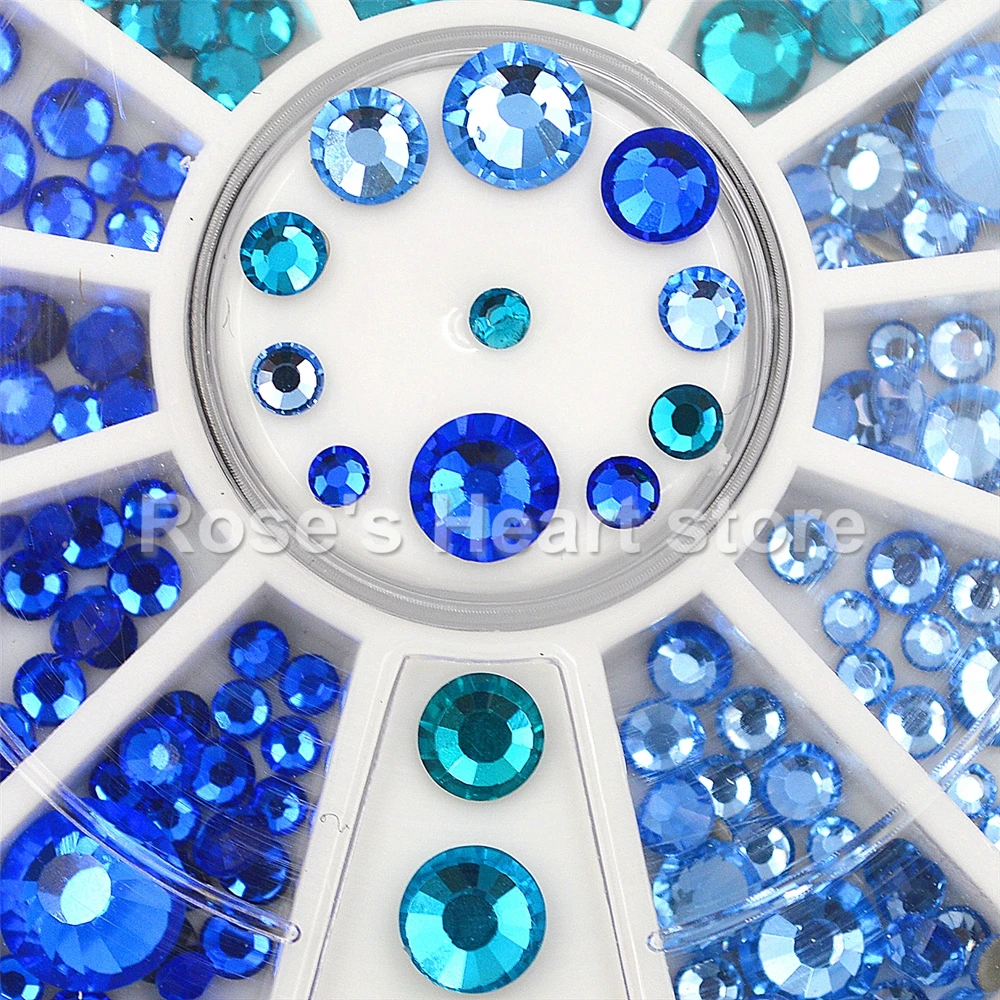 

Смешанные размеры Синий Кристалл Стразы для ногтей плоское дно круглый 3D декор колеса маникюр Блеск украшения для ногтей 2 мм-6 мм
