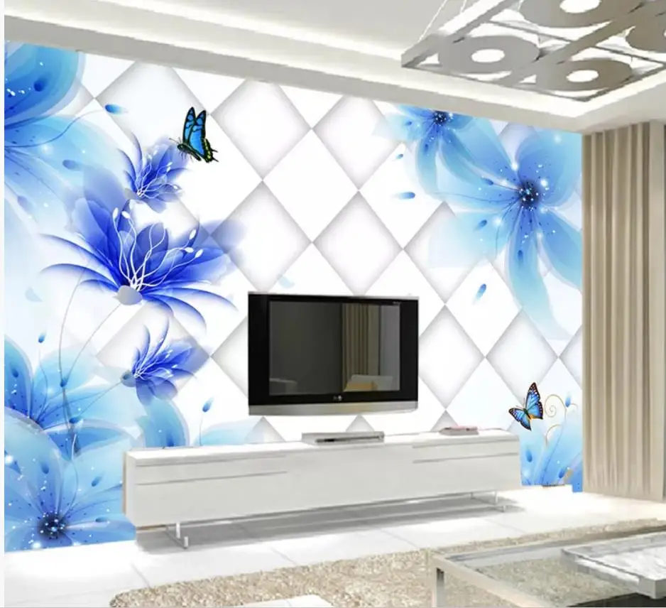modern wallpaper walls Blue lily 3D TV background wall mural 3d papers for tv backdrop | Обустройство дома