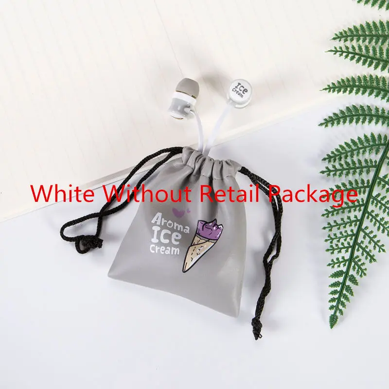 White Without Packag Милые Мультяшные наушники с мороженым, наушники-вкладыши 3,5 мм, сумка для хранения микрофона для мобильного телефона Xiaomi HuaWei, подарки для девочек - Цвет: White Without Packag