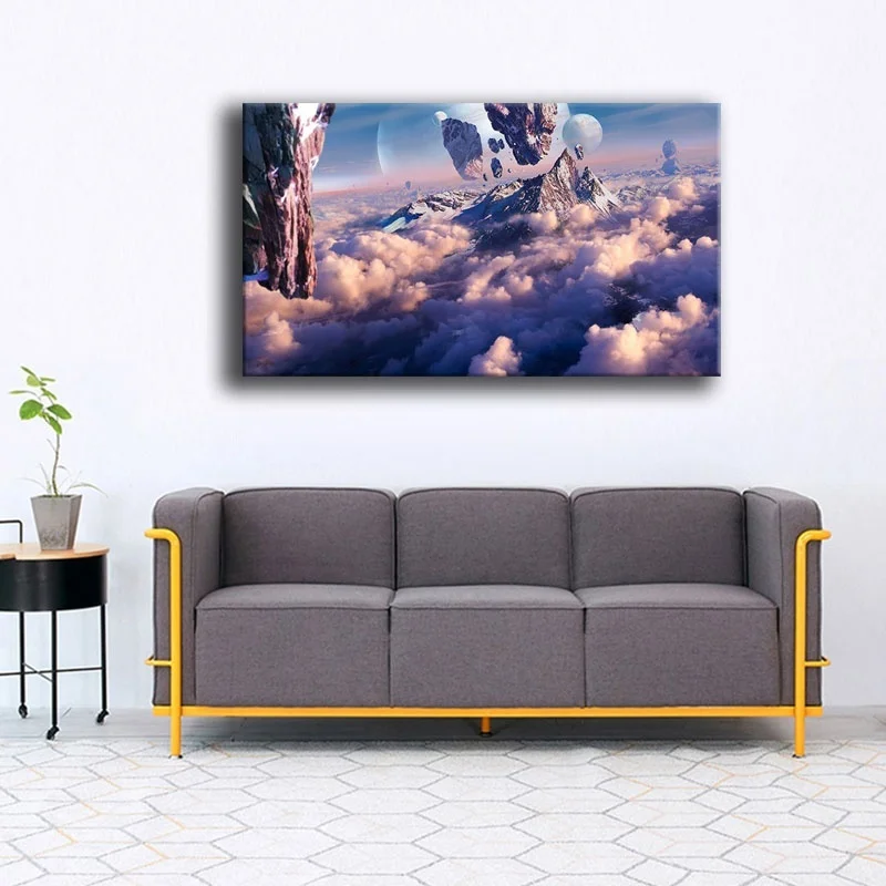Wall Art Poster Home Decor Canvas Frame 1 Piece Floating Mountains Above The Clouds Pictures Prints Fantasy Planet Sky Paintings | Дом и сад