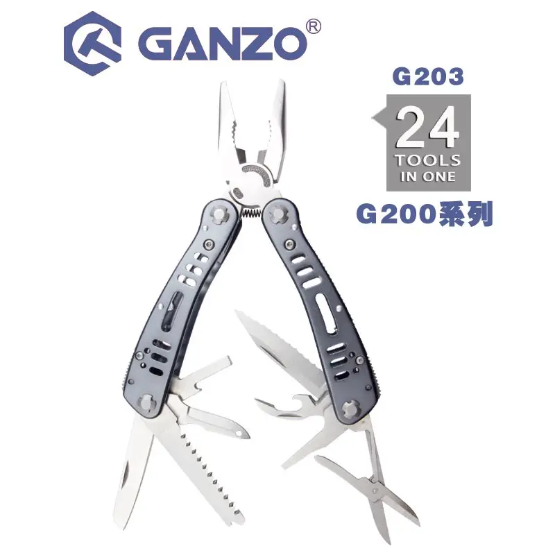 Ganzo G200 series G203-كماشة متعددة ، 24 أداة يدوية ، مجموعة مفك البراغي ، سكين محمول قابل للطي ، كماشة من الفولاذ المقاوم للصدأ