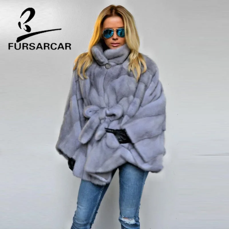 Женская Шуба с рукавами летучая мышь FURSARCAR новая стильная шуба из меха норки