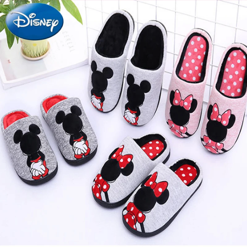 Disney/зимние милые розовые домашние хлопковые тапочки с Микки Маусом для мальчиков