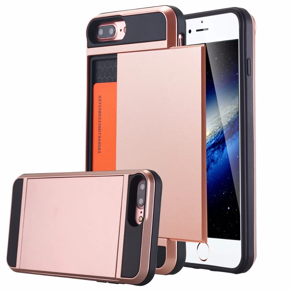 Для iPhone 7/7 Случае скользящий Держатель Карты 7 Hidden Wallet Чехол Секрет ID Слот Dual Layer