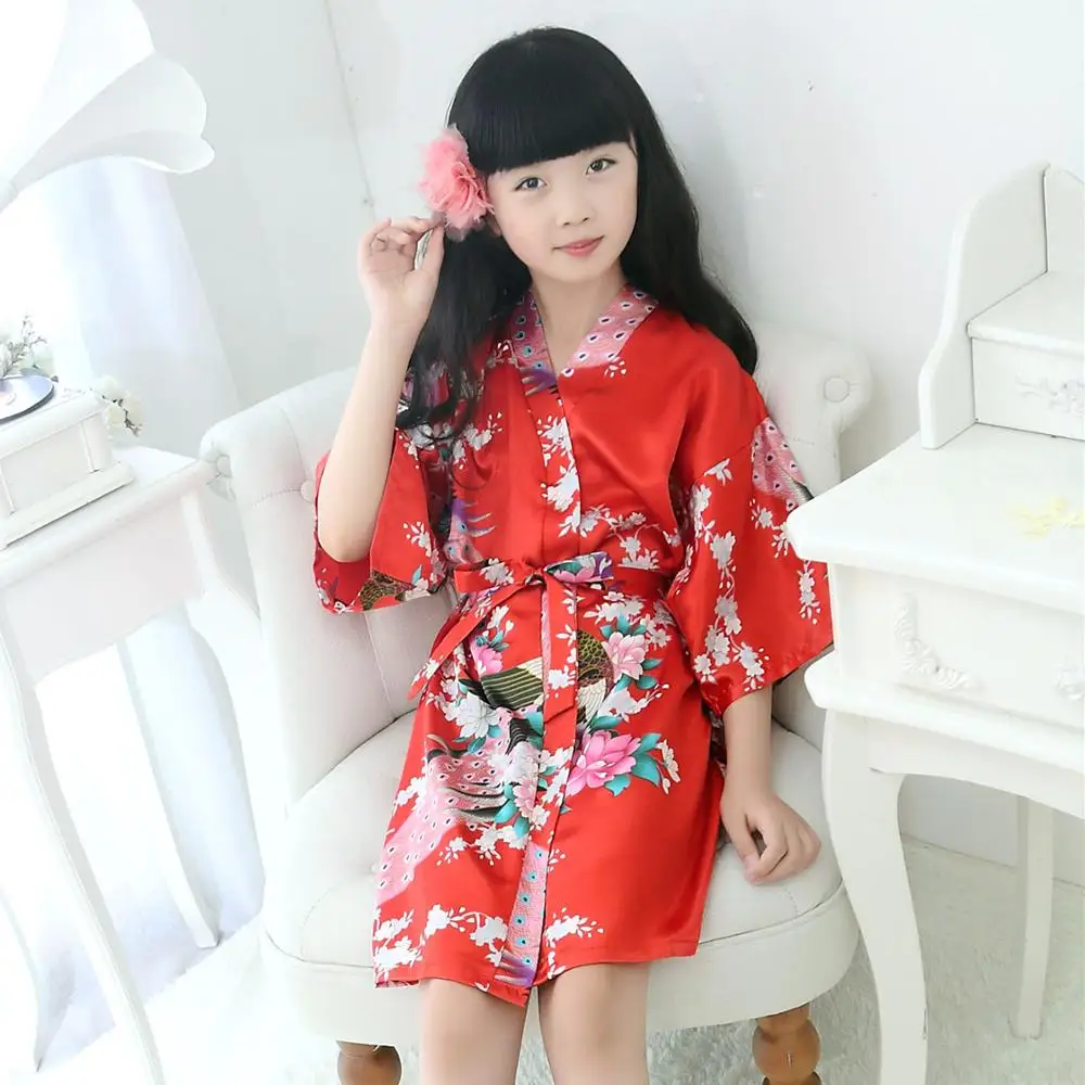 Халат-кимоно детский Шелковый с цветочным принтом свадебное платье для невесты и