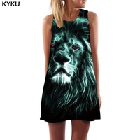 kyku lion dress women black mini animal ladies dresses green light korean style gothic short womens clothing summer