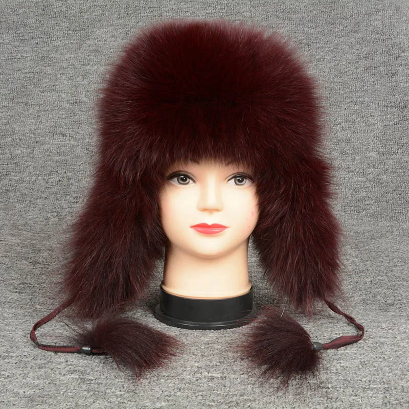 Wine Red Jancoco Max, шапки-бомберы из натурального Лисьего меха, зимние толстые теплые шапки, Женские ушанки, Непродуваемые шапки S7147 - Цвет: Wine Red
